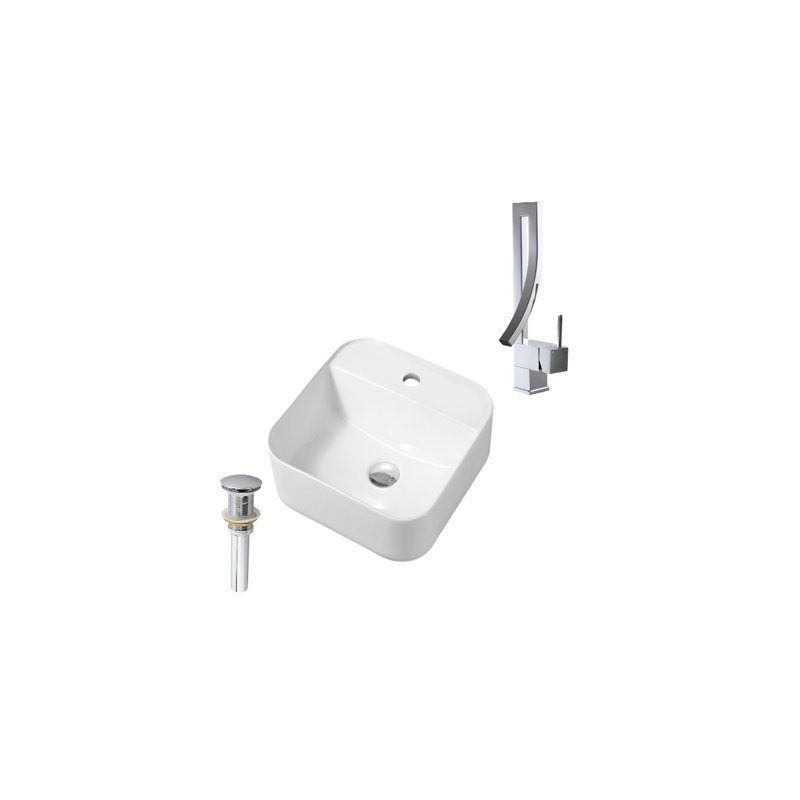 Lavabo de salle de bain vasque carré en céramique blanche avec robinet