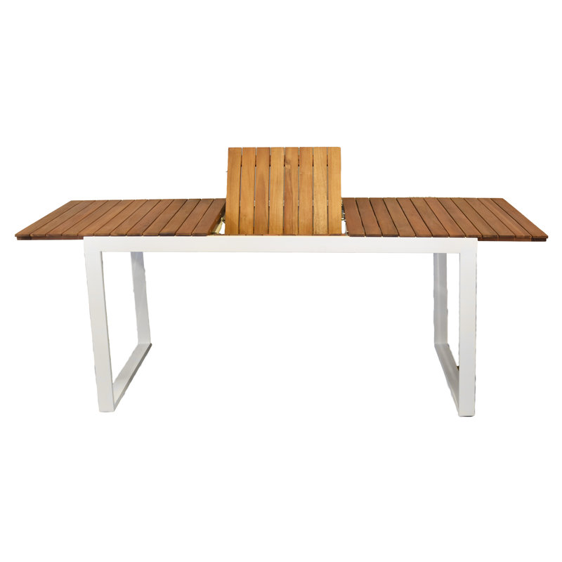 Cainin Rectangular Extendable Outdoor Dining Table , 80cm cm W 90cm cm D, 74cm H x 150cm L x 90cm W, White, Light brown