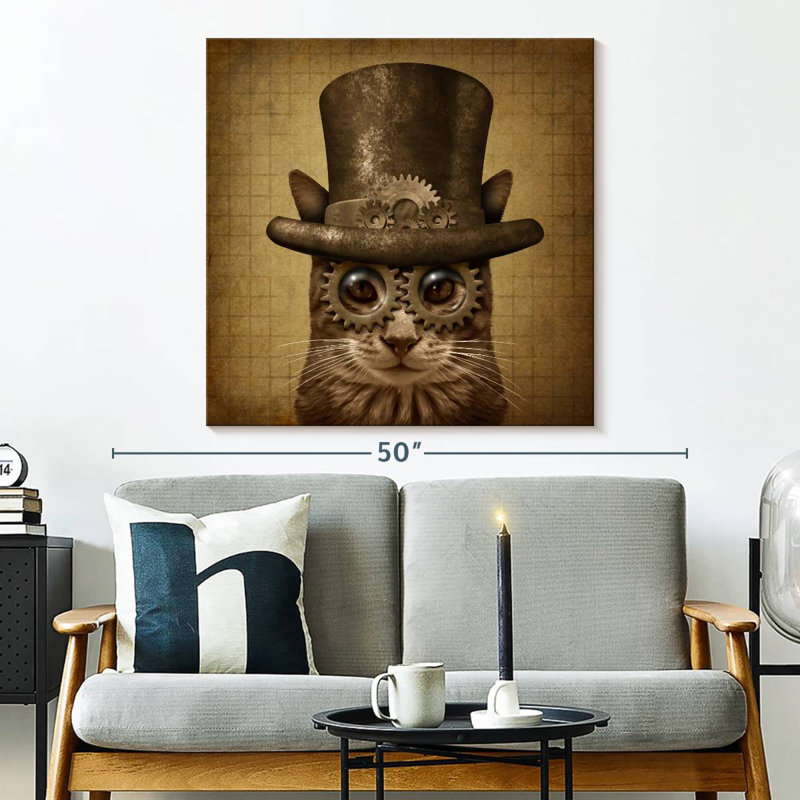 Corbeau rétro, chat Steampunk, H 33 po x l 33 po