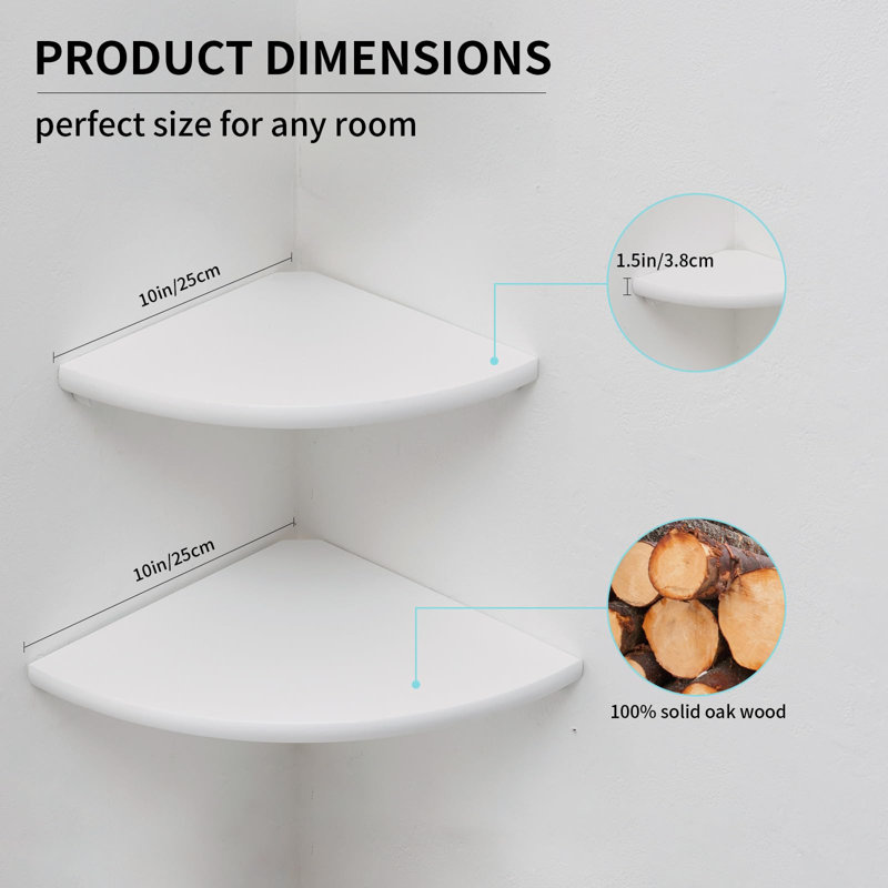 Ruzmira Wood Floating Shelf, White, 3.80cm H x 25.00cm W x 25.00cm D