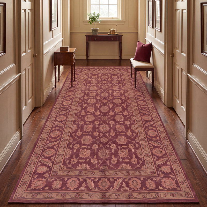 Tapis Fjord2 traditionnel à motif floral intégral bordeaux, cuivre, vert, crème et rose, lavable à la machine, antidérapant, à poils courts, pour l'intérieur et l'extérieur, adapté aux animaux domestiques, idéal pour le salon, la chambre, la salle à manger, l'entrée, le couloir ou le bureau.