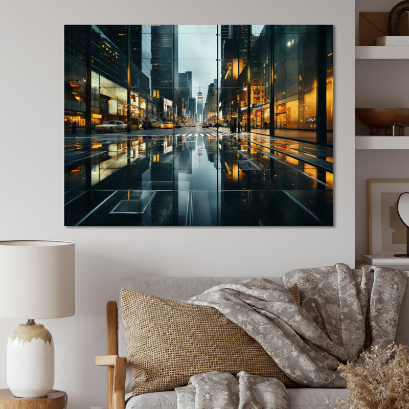 «Skyscrapers Urban Mirage Slate» sur toile, Toile tendue, H 16 po x l 32 po x P 1 po