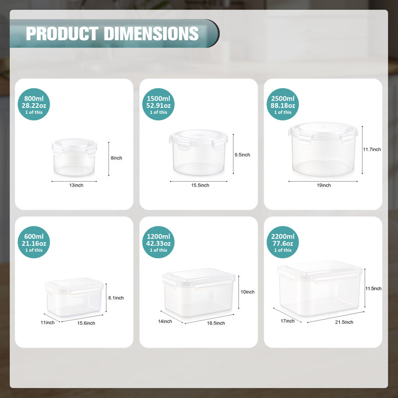 Sorbus Airtight Clear Food Storage Container Plastic Stackable, Snap Lid BPA free – 6 Pack, Clear, Clear - 6 Pack