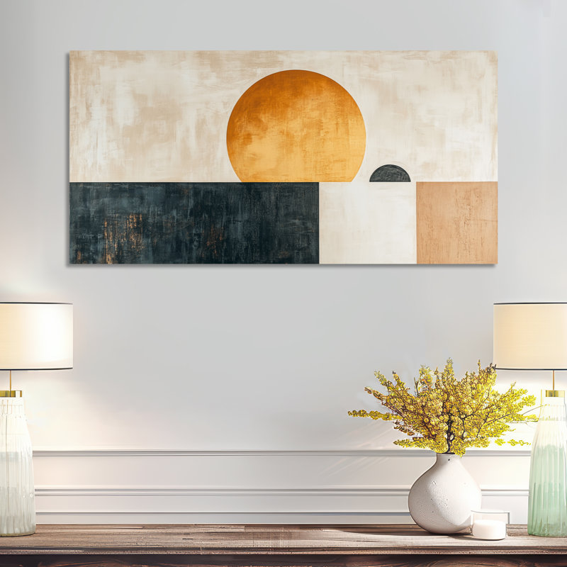 «Yellow Black Geometric Art Decor Essentials Forms» - art mural grand art déco jaune, impression sur toile encadrée glam