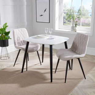 Aspen 3-Piece Casual Dining Set - Square Dining Table & Two Upholstered Diamond Fabric Chairs (Set of 3)