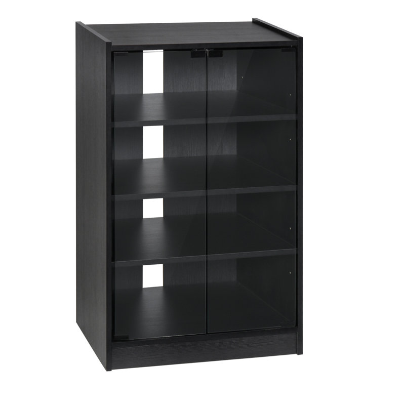 Cabinet multimédia à 5 niveaux avec tablettes réglables à 3 niveaux, portes en verre trempé et gestion des câbles