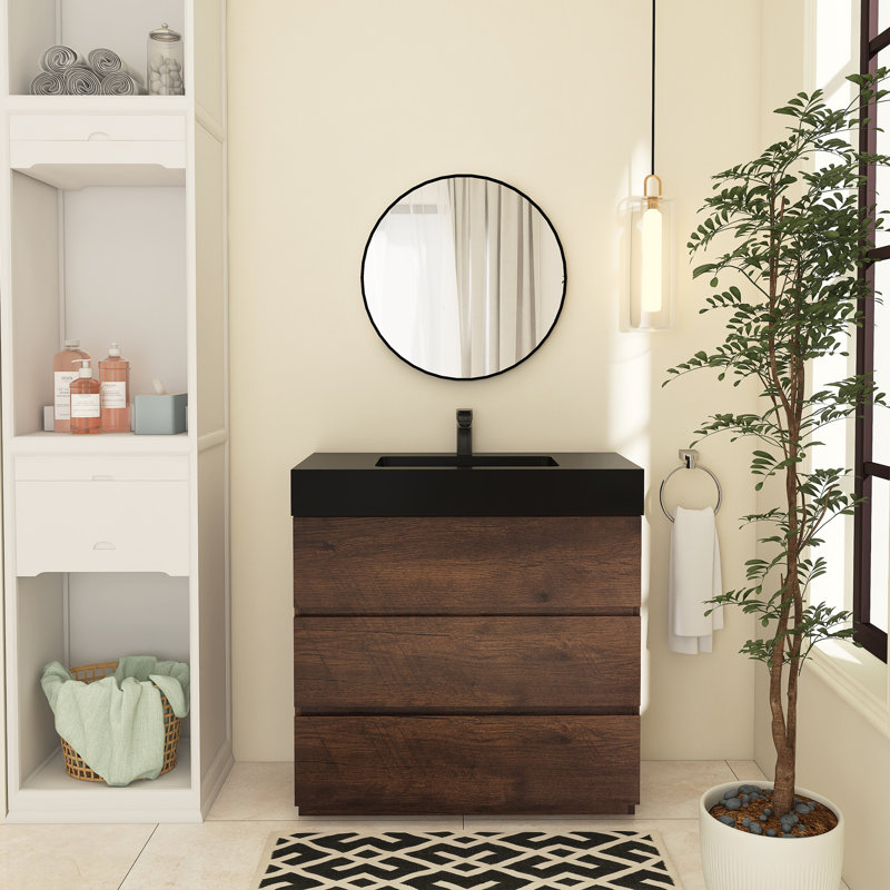 Meuble-lavabo simple Reniel, Noir, noir, noir, noir, Noyer, 36"