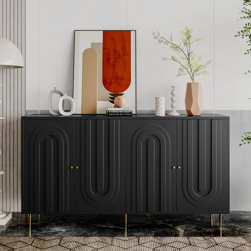 Modern Lacquered 4 Door Wooden Cabinet Sideboard Buffet Server Cabinet Storage Cabinet