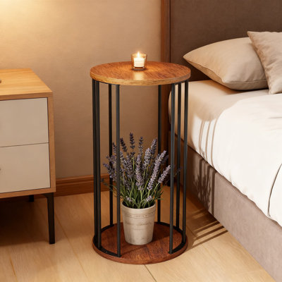 Mid-Century Modern Plant Stand With Round Wood Top, Heavy-Duty Metal Indoor Plant Holder And Display Table For Living Room And Bedroom by Arlmont & Co.