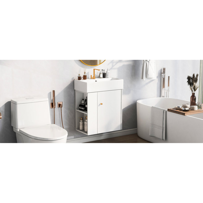 Meuble-lavabo de salle de bain moderne avec lavabo en céramique Vanek, Blanc