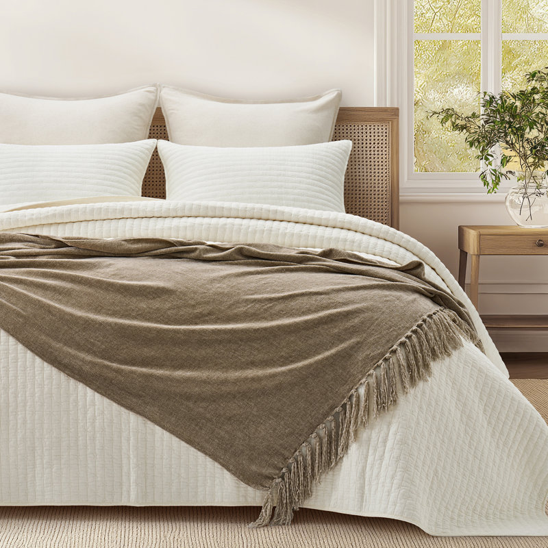 Jeté en chenille douce, Beige, L 60 po x l 50 po