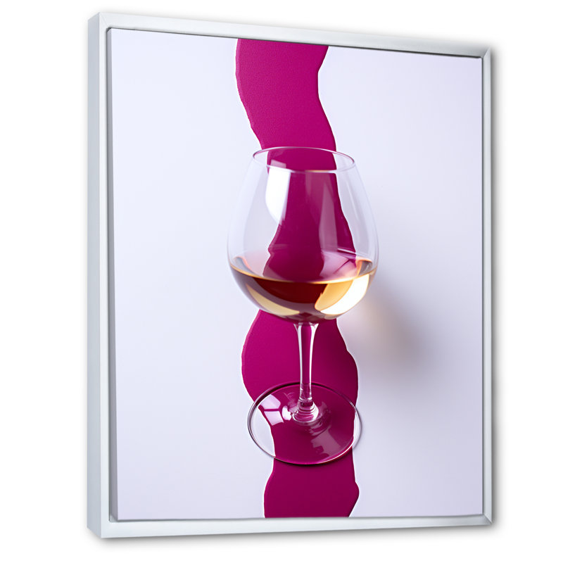 Verre à vin blanc présentation magenta, 44" H x 34" W, Cadre flottant blanc