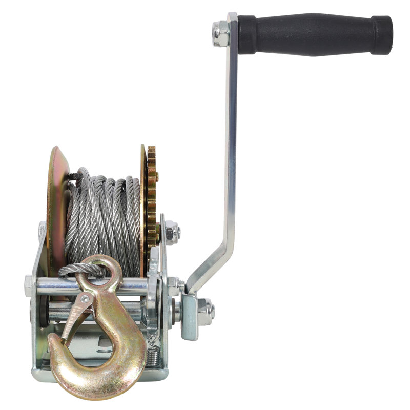 Treuil manuel d'une capacité de 1 600 lb avec câble en acier de 32,8 pi et coque galvanisée, No, 7.1" H x 6.5" W x 8.5" D