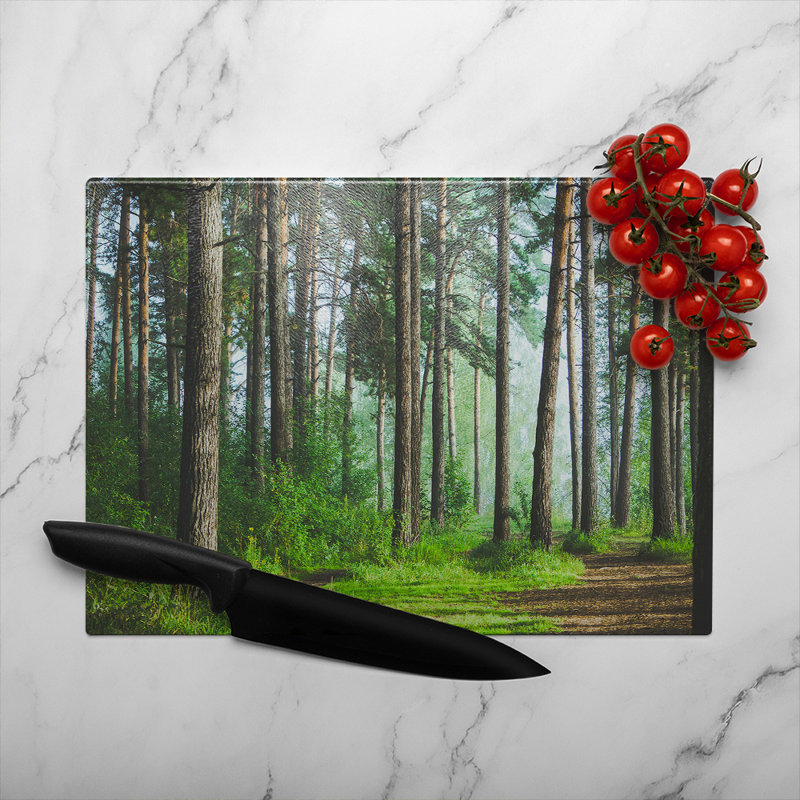 Beautiful summer forest with different trees Designer Glass Chopping Board, 40cm L x 28cm W