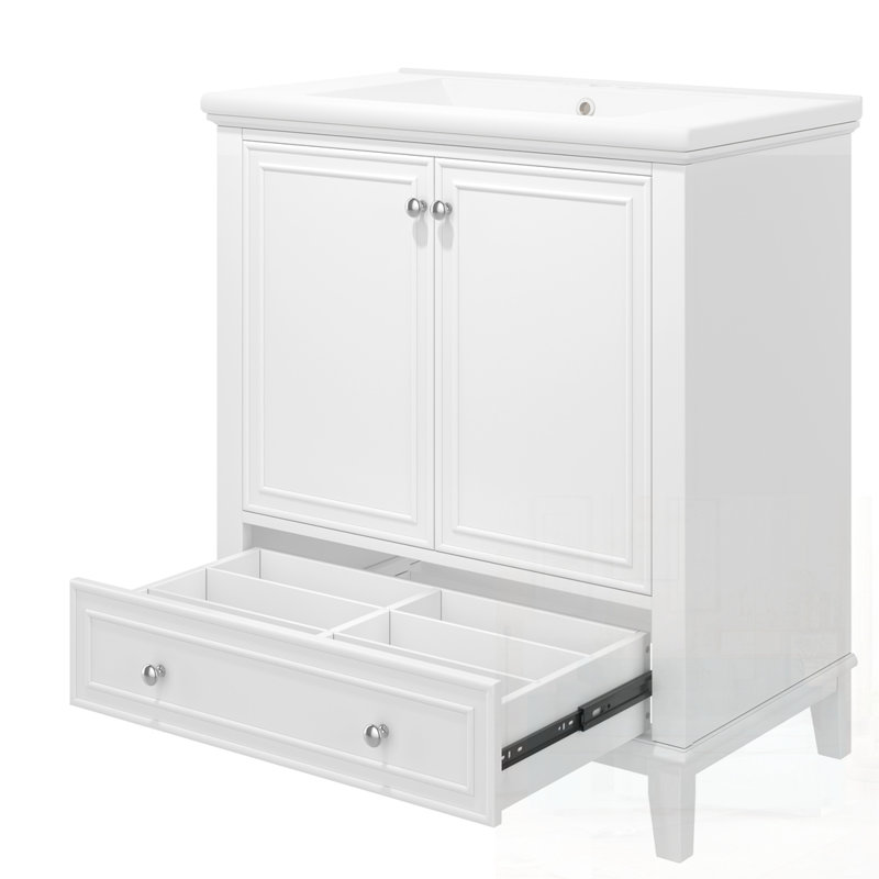 Meuble-lavabo simple avec plateau Naleah 30,01, Blanc lustré