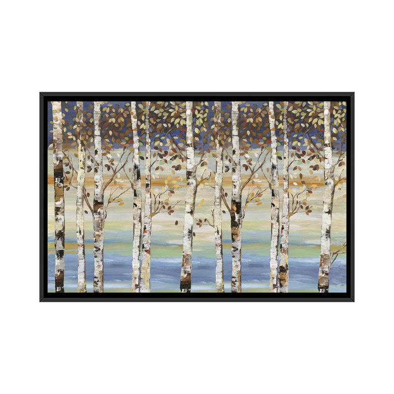 Reproduction d’art, "Dark Birch III" par Allison Pearce, H 18 po x l 26 po x P 1,5 po, Toile avec cadre noir, Pas de tapis