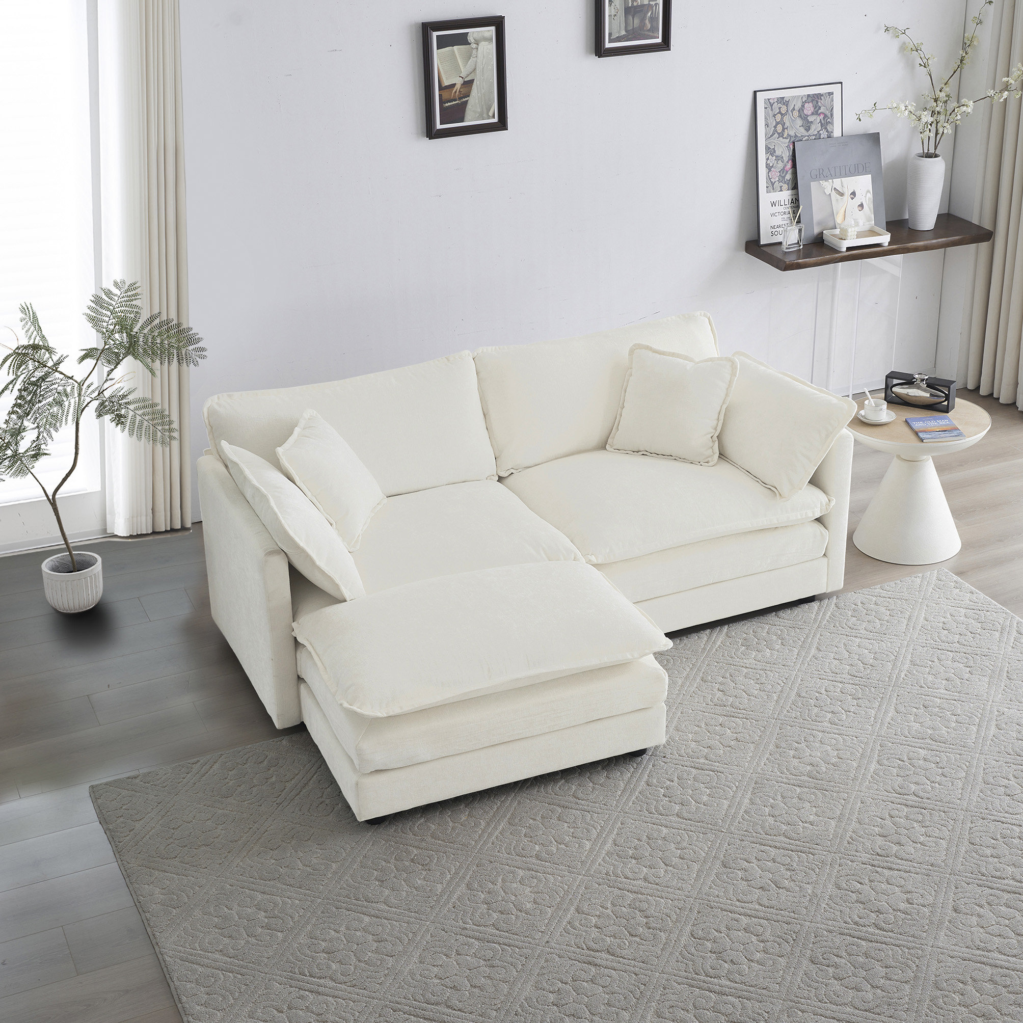 Latitude Run® Chenille Two-Seater Sofa With 1 Footrest, 2 Seater L ...