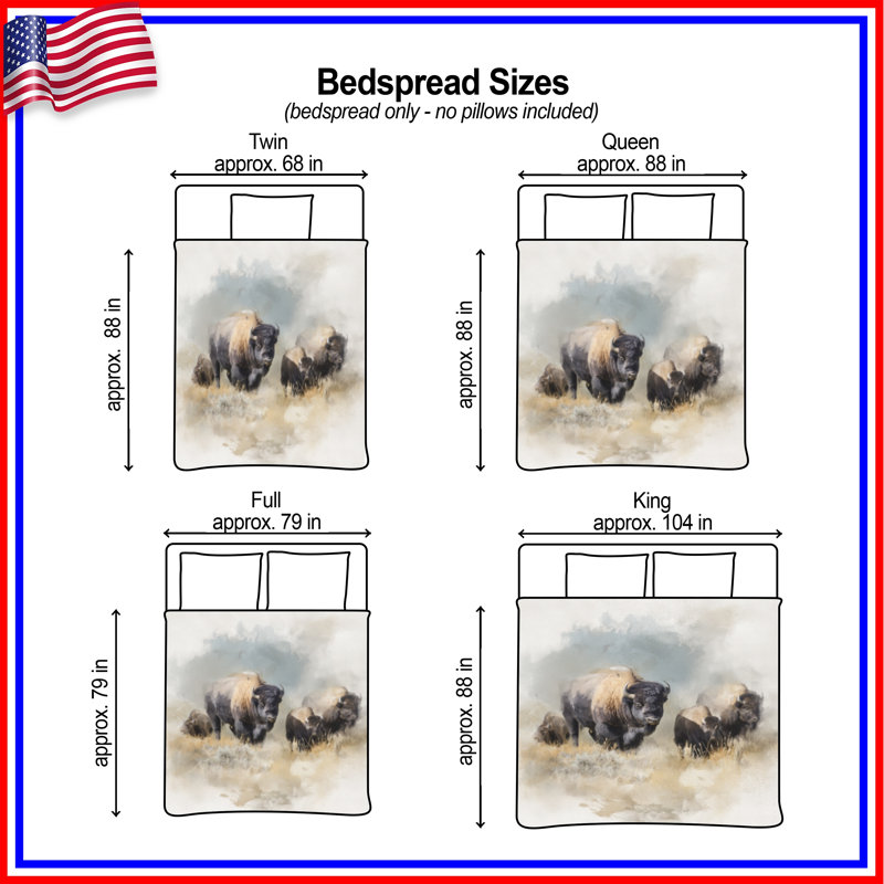 Bison Watercolor Art Bedding Bison, couvre-lit animal, Double