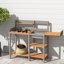 Table de travail en bois pour jardin, banc de rempotage extérieur avec armoire, grande surface de travail, construction en bois, banc de couleur brune et grise, fabrication spacieuse de l'armoire, finition gris et finition