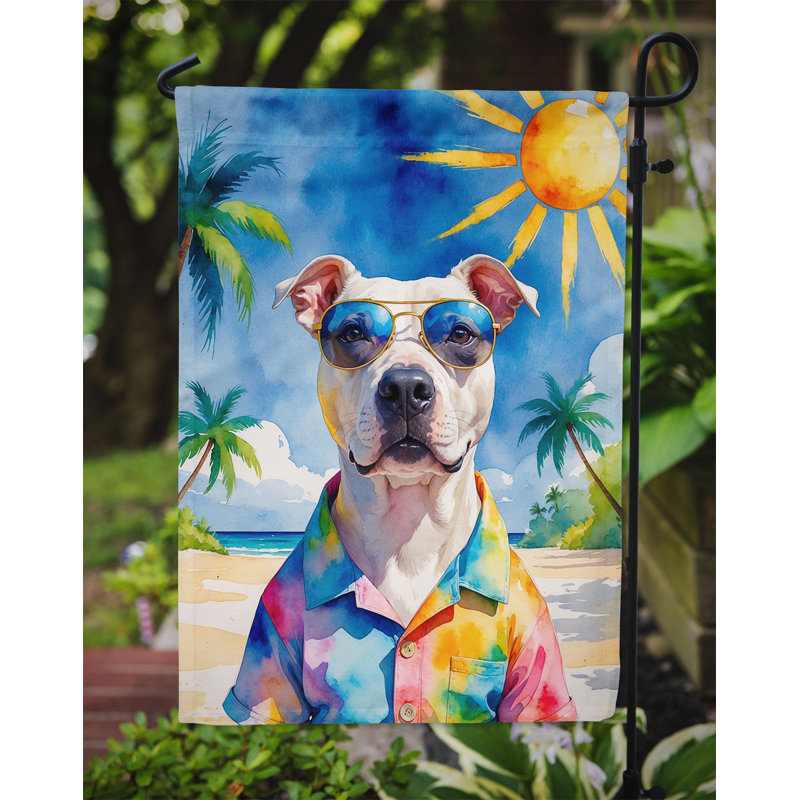 Bouvier bernois avec drapeau de jardin, Pit Bull Terrier