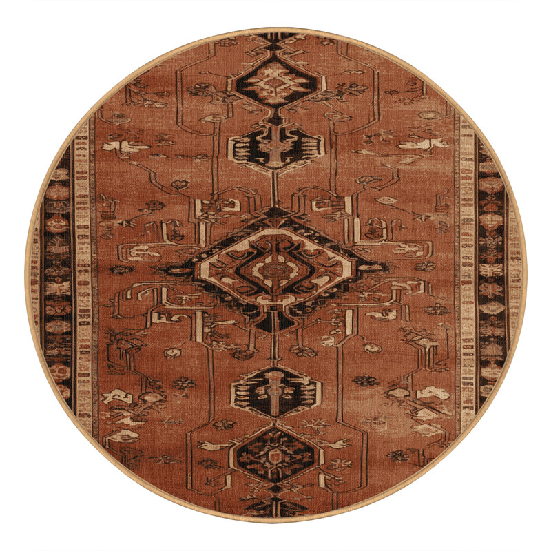 Tapis brun lavable à la machine, Rond 5 pi