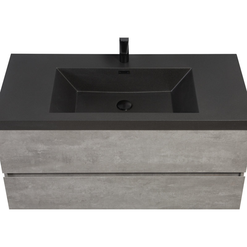 Meuble-lavabo de salle de bain avec lavabo de 42 po, rangement gris. Bassin de sable en quartz et fermeture en douceur facile pour les tiroirs modernes impeccables