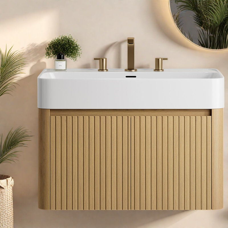Meuble-lavabo moderne avec rangement, meuble-lavabo suspendu en bois de 76 cm (30 pouces) avec lavabo., 29.53
