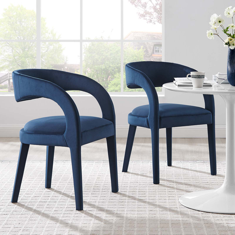 Modway Pinnacle Boucle Upholstered Dining Chair, Velvet Midnight Blue