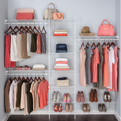 Wall Mounted Wardrobe Storage and Shoe Shelf Kit 1.5m to 2.4m Wide White ClosetMaid Wire Ventilated Shelving