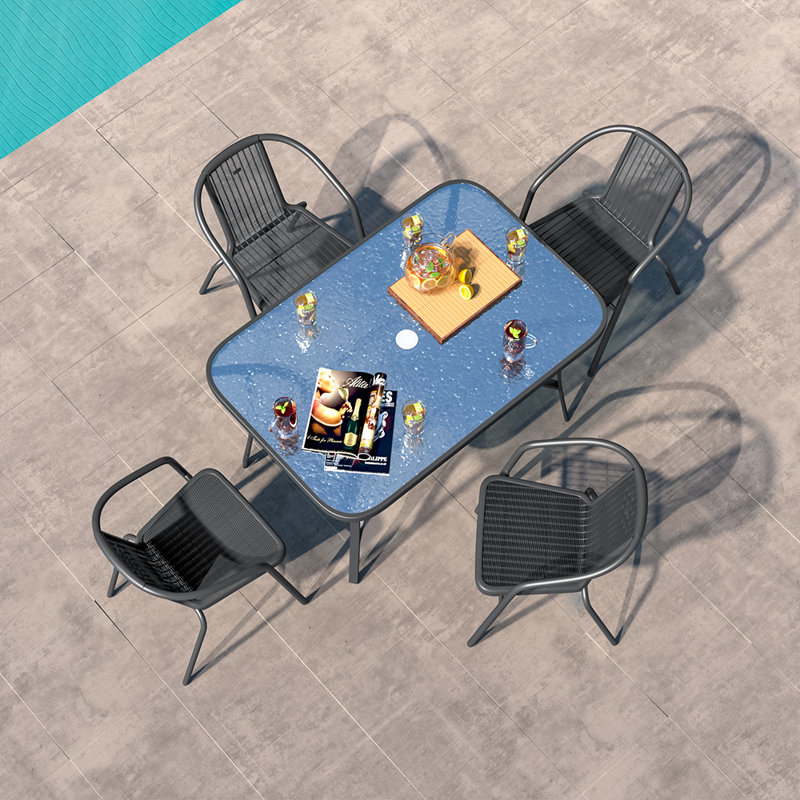 Mclaurin 4 - Person Patio Dining Set with Rectangular Table, 72cm H x 80cm W, Black