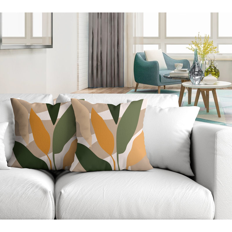 Jeté carré en polyester / mélange de polyester intérieur / extérieur, L 17 po x H 17 po, Orange / beige