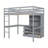 Loft Wood Bed with Desk, Storage shelves and Drawers, Built-in Ladder, High Loft Bed with Desk, Storage Shelves and Drawers,Guardrails-444193035