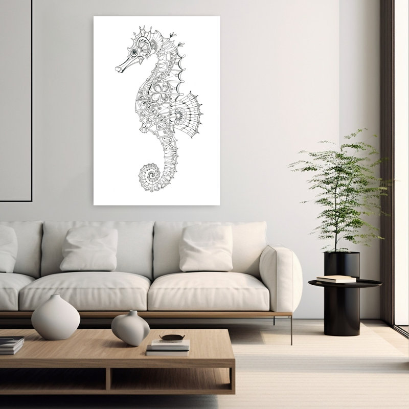 Ornement décoratif hippocampe abstrait contemporain, océan, océan, H 60 po x l 40 po