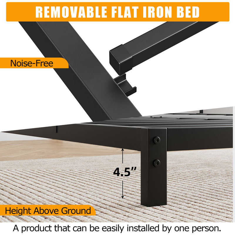 Heavy Duty Metal Platform Bed Frame – Twin Size, 6 Inch Height, Sturdy Steel Slats, No Box Spring Needed, Noise-Free, Twin
