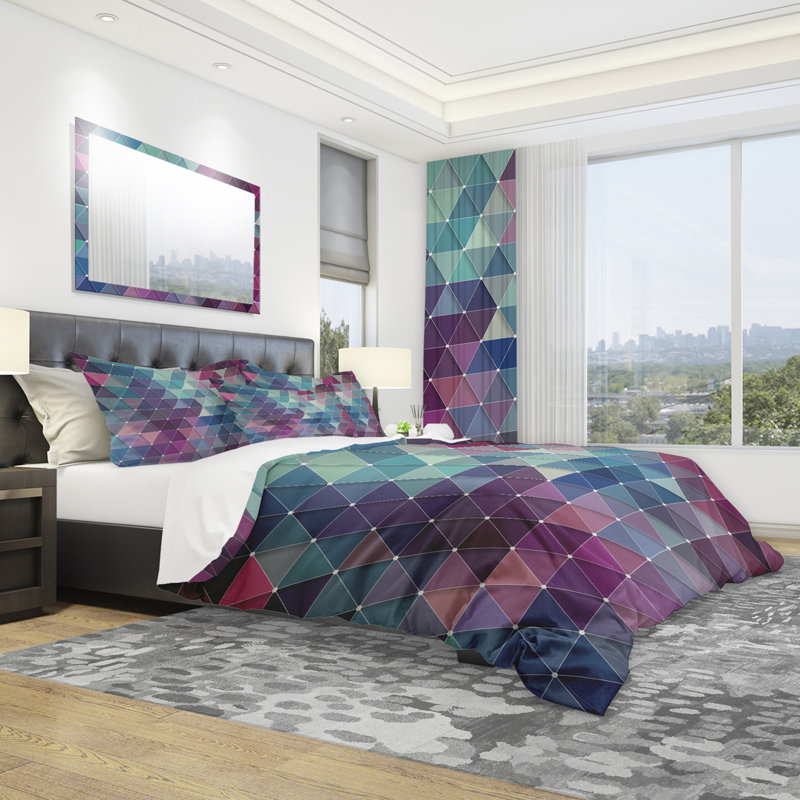 Abstract Colorful Triangles Microfiber Twin Duvet Cover Set