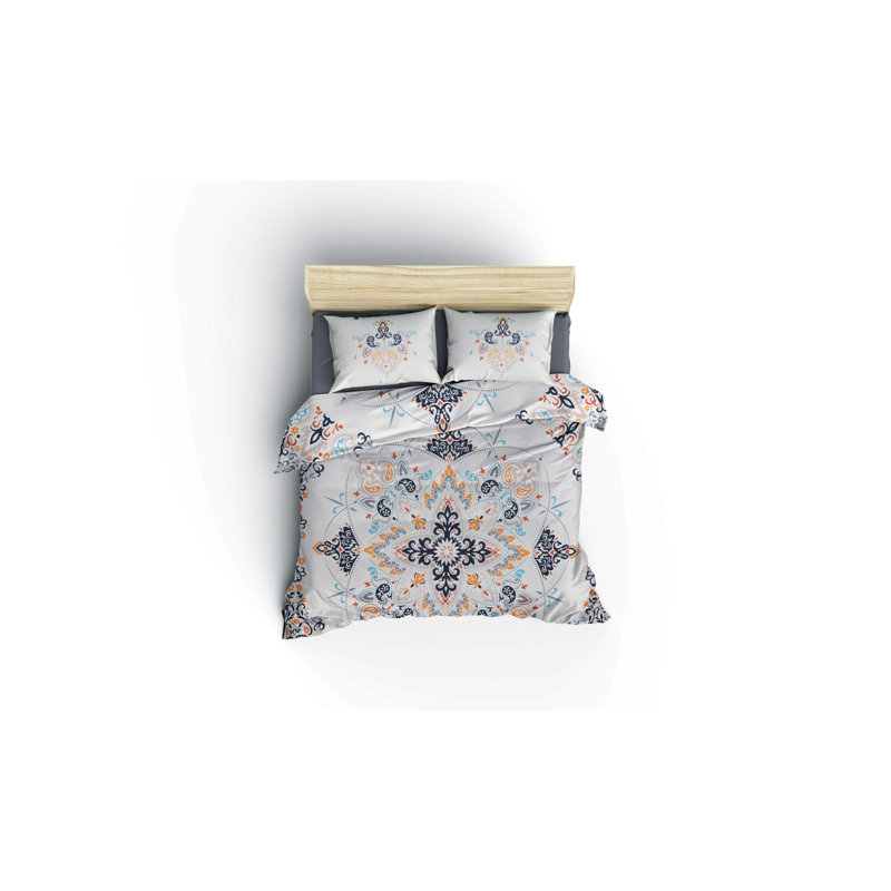 Ensemble de housse de couette 100% coton bleu / orange / blanc Mayer