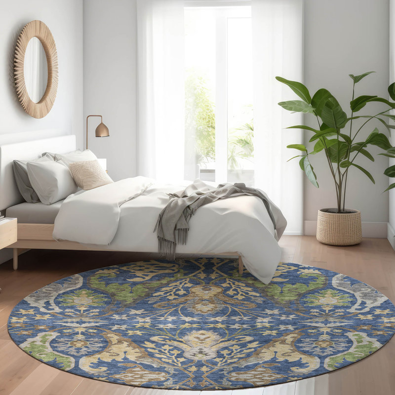 Machine Washable Indoor/Outdoor Cicel ACN1153 Navy, Round 8'