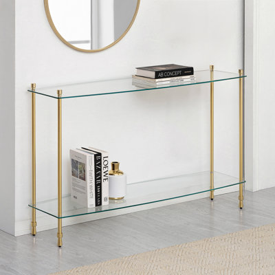 Helga 48" Tempered Glass and Metal 2-Tier Console Table