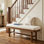 Banc de 55 pouces pour hall d'entrée rembourré, banc à chaussures en bois massif avec coussin pour hall d'entrée, couloir, chambre à coucher,