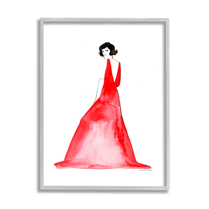 Femme en robe rouge par Simone Elum, H 30 po x l 24 po x P 1,5 po, Estampe numérique Farmhouse