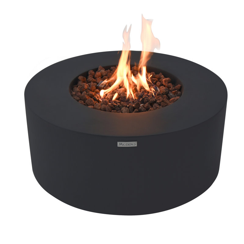 Venice 34" Outdoor Dark Grey Concrete Fire Table 50,000 BTU - Includes Lava Rocks & PVC Cover, Natural Gas, Black