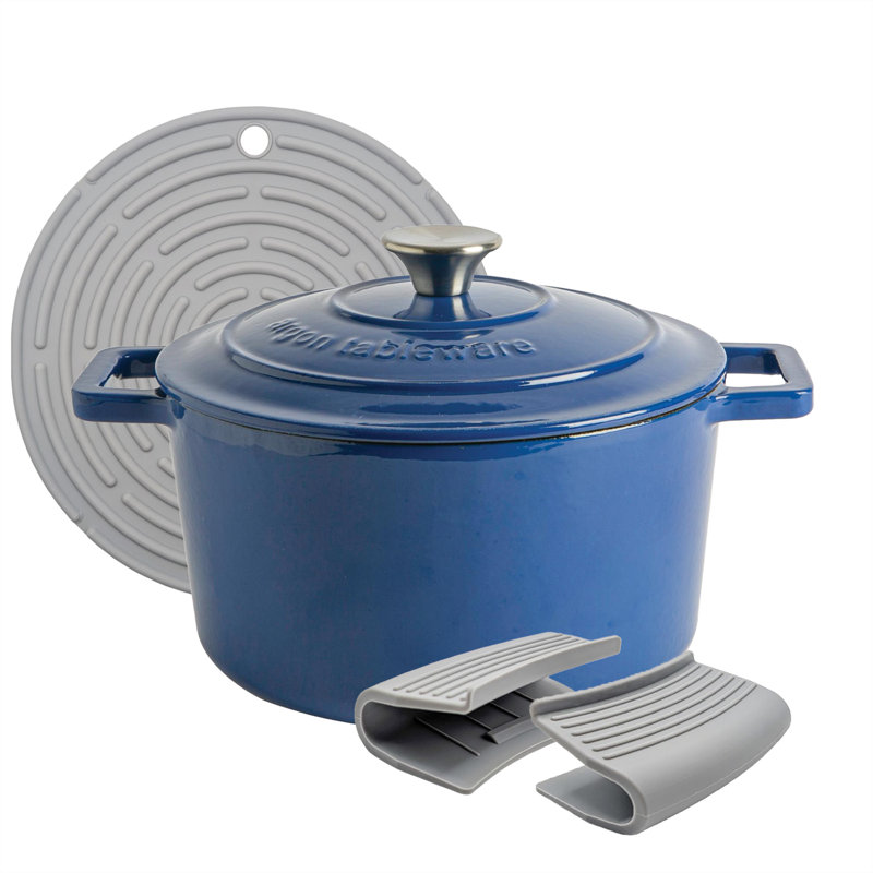 Argon Tableware - Round Cast Iron Casserole Dish, Blue