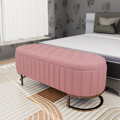 Elegant Fabric Velvet Storage Footstool With Button Quilting, Storage Bench With Metal Legs, Suitable For Bedroom, Living Room, Comes Fully Assembled Except The Legs