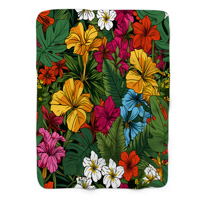 Couverture de sherpa de qualité supérieure Wild Spring Jungle Blossoms - 1 pièce, Lit simple