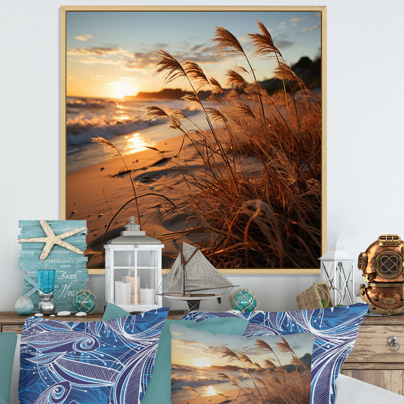 Brise de plage au lever du soleil V, H 36 po x l 36 po, Cadre naturel flottant