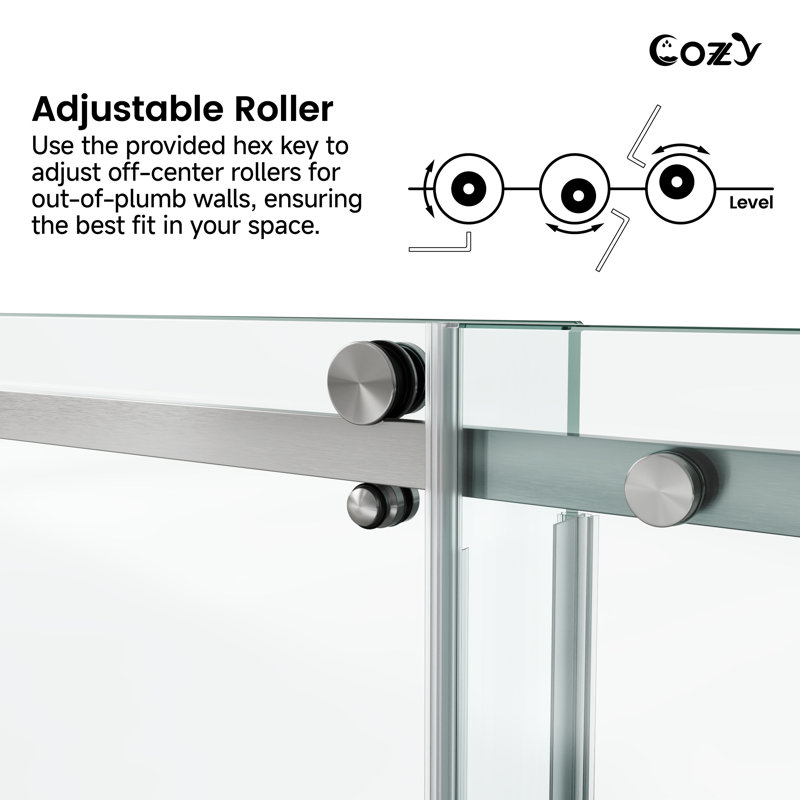 62-67" W X 60" H Frameless Single Sliding Shower Tub Door with 3/8" (10mm) Clear Tempered Glass, Shatter-Resistant Film & Installation Hole Locator - Square Top Rail