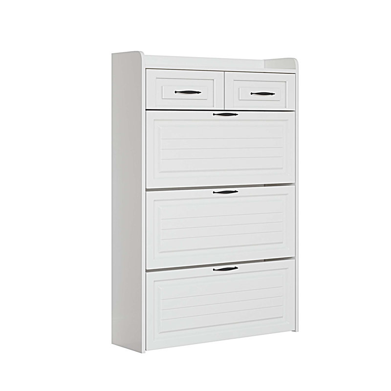 Armoire à chaussures avec 3 portes et 2 tiroirs, grand espace de rangement, Blanc