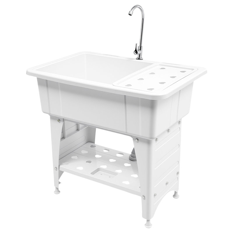 Évier utilitaire autoportant avec robinet et tablette de rangement