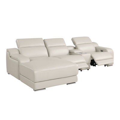 Madera Cream Left-Facing 4-Piece L-Shaped Sectional In Top-Grain Italian Leather With 2 Power Recliners & Adjustable Headrests