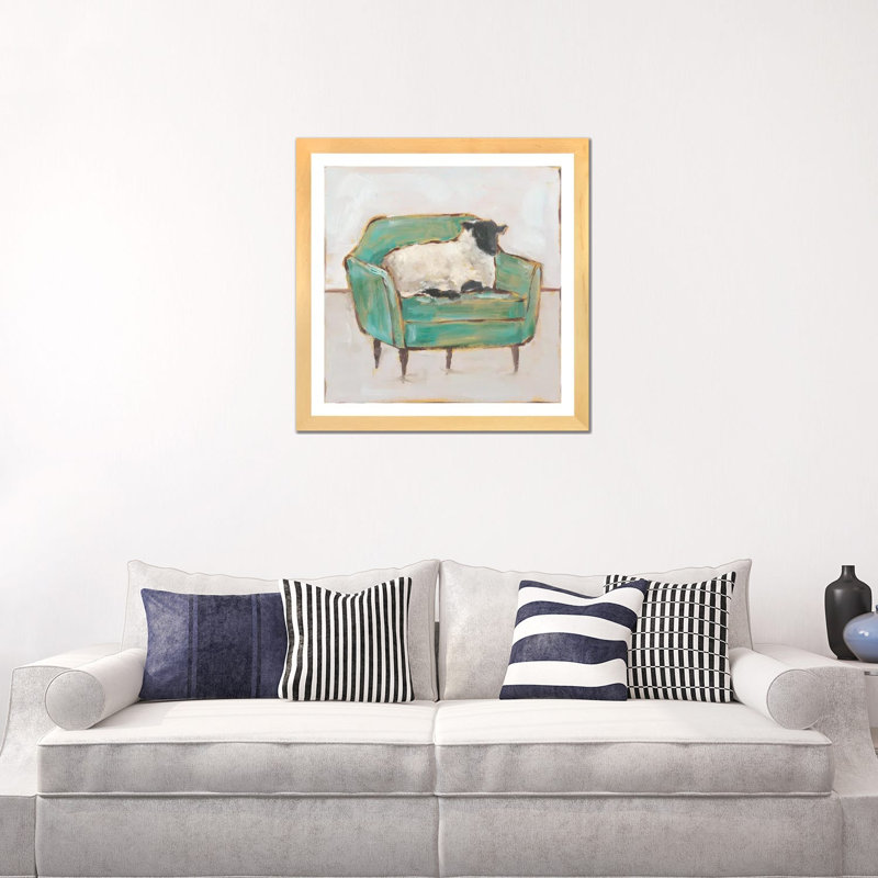 Print, H 24 po x l 24 po x p 1 po, Blanc, Toile avec cadre en bois beige